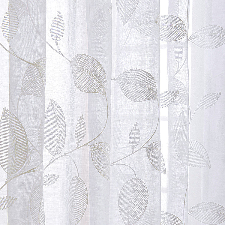 White Sheer Curtains with Beautiful Embroidered Leaf Vines