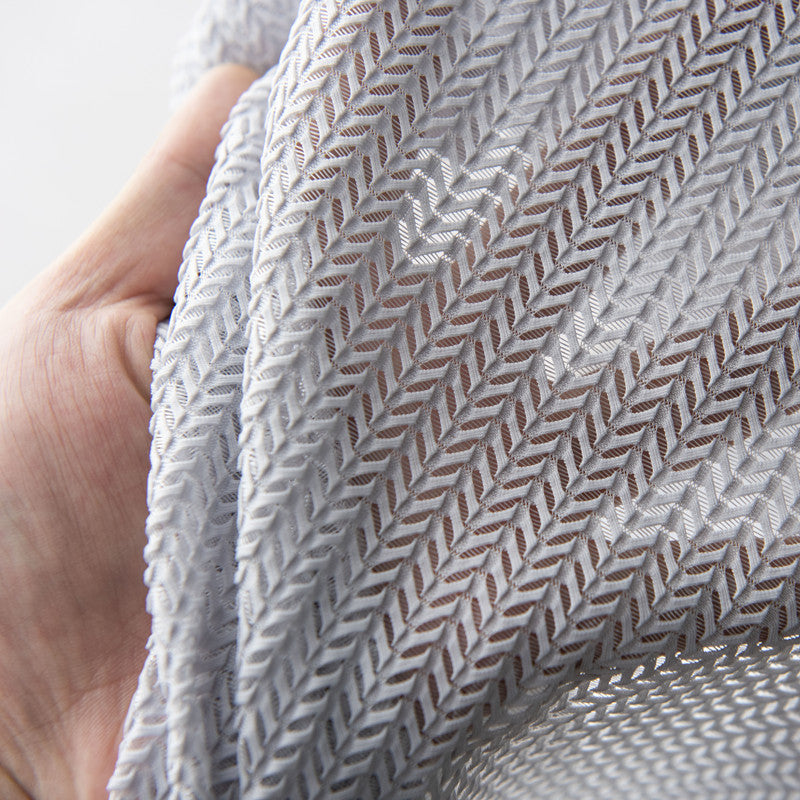 Stylish White Grey Sheer Curtains - Fish Bone Hollow Jacquard Pattern for Modern Decor
