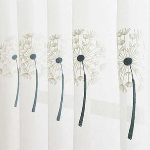 Breezy White Sheer Curtains Featuring Elegant Dandelion Embroidery