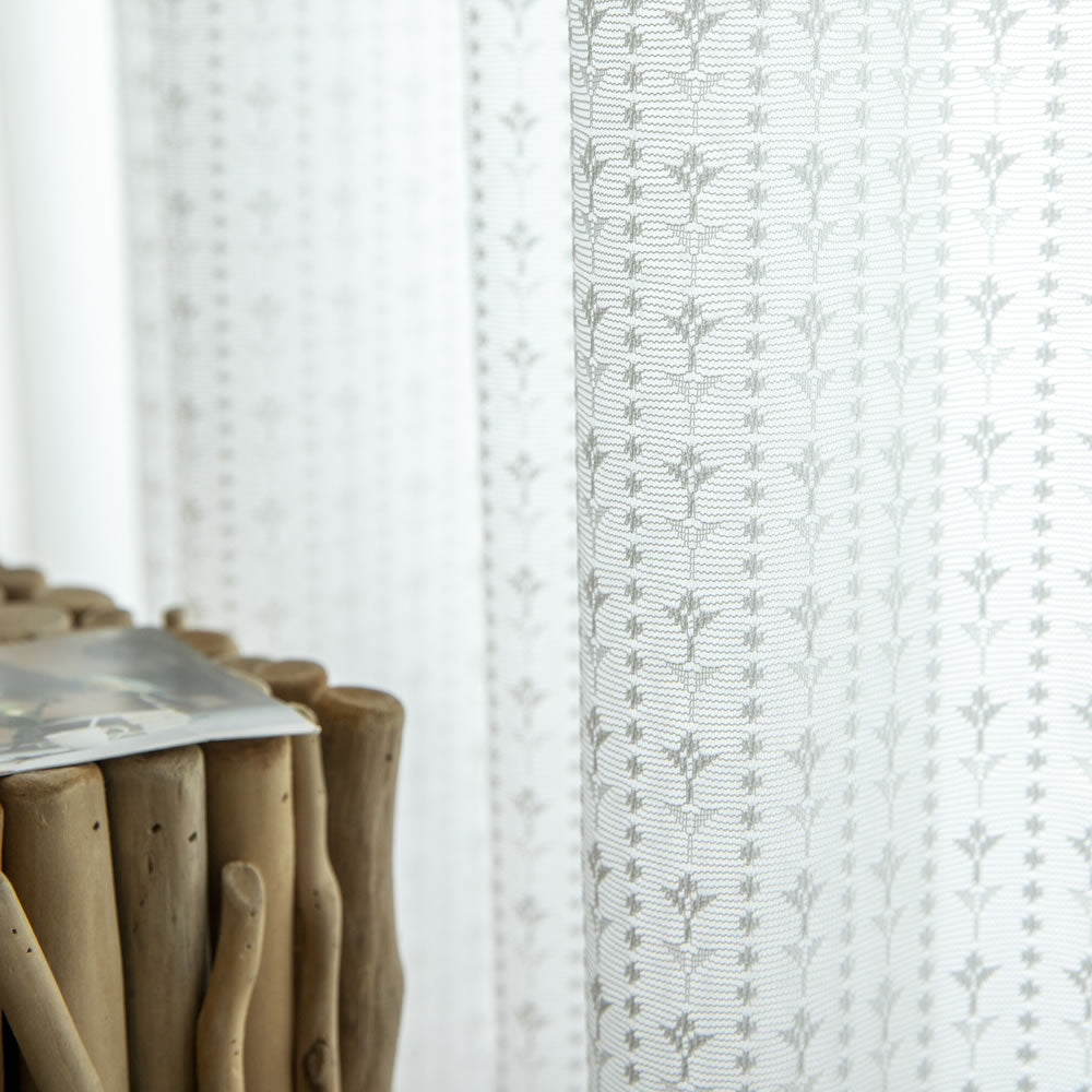 Elegant White Lace Sheer Curtains with Floral Jacquard Hem Waves for Timeless Decor