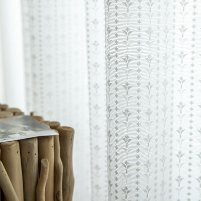 Elegant White Lace Sheer Curtains with Floral Jacquard Hem Waves for Timeless Decor