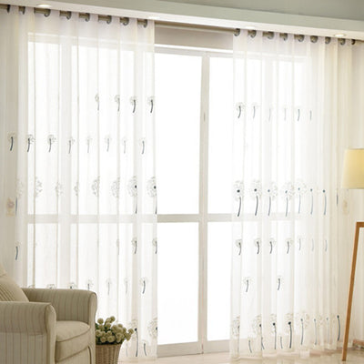 Breezy White Sheer Curtains Featuring Elegant Dandelion Embroidery