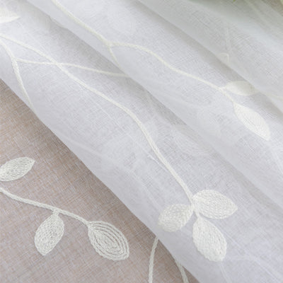 White Sheer Curtains Featuring Beautiful Branch Leaf Embroidery