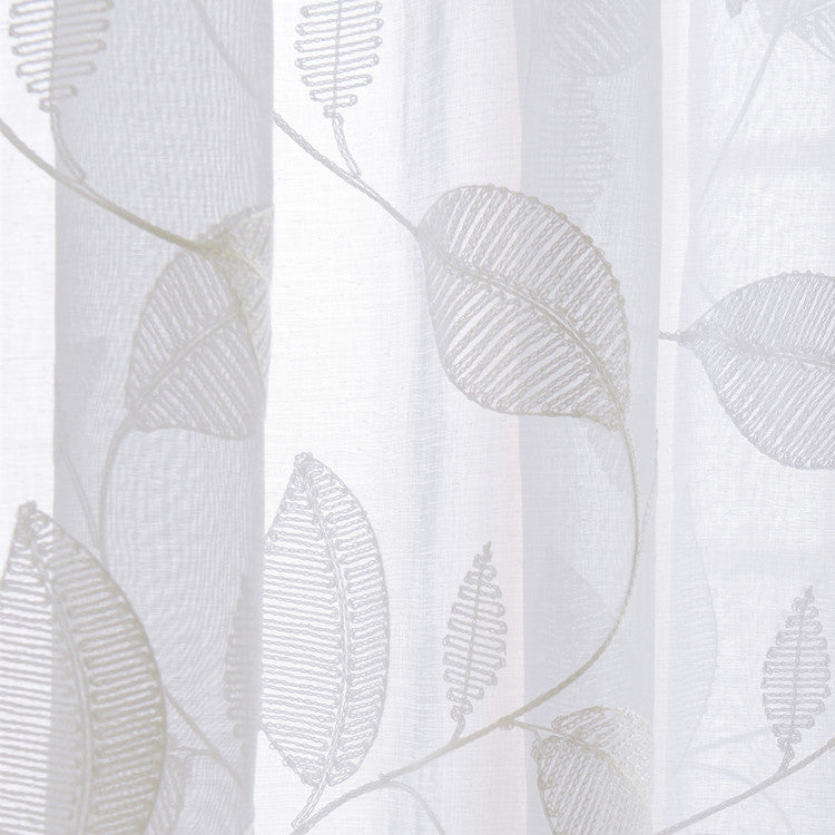 White Sheer Curtains with Beautiful Embroidered Leaf Vines