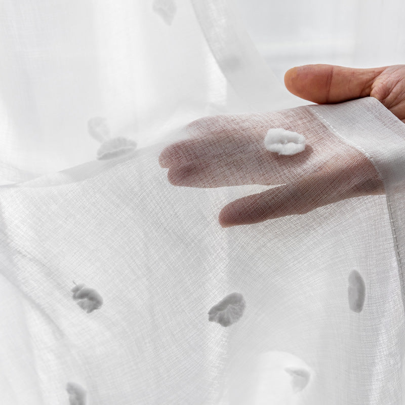 White Sheer Curtains with Delightful Pompoms and Elegant Embroidery