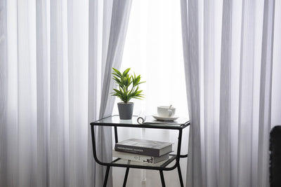 Stylish White Grey Sheer Curtains - Fish Bone Hollow Jacquard Pattern for Modern Decor