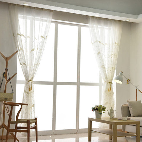 White Sheer Curtains Featuring Delicate Bird Branch Embroidery - Stylish Window Treatment