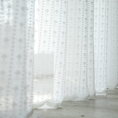 Elegant White Lace Sheer Curtains with Floral Jacquard Hem Waves for Timeless Decor