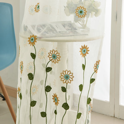White Sheer Curtains Sunflower Daisy Embroidery