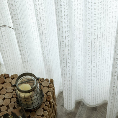 Elegant White Lace Sheer Curtains with Floral Jacquard Hem Waves for Timeless Decor