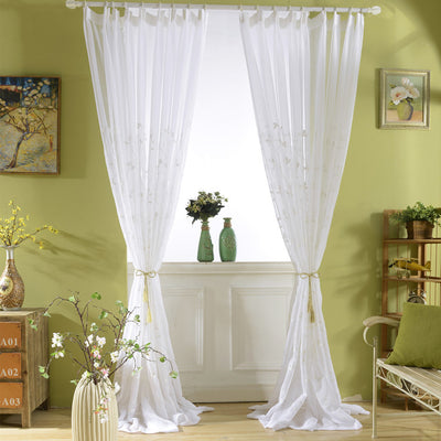 White Sheer Curtains Featuring Beautiful Branch Leaf Embroidery