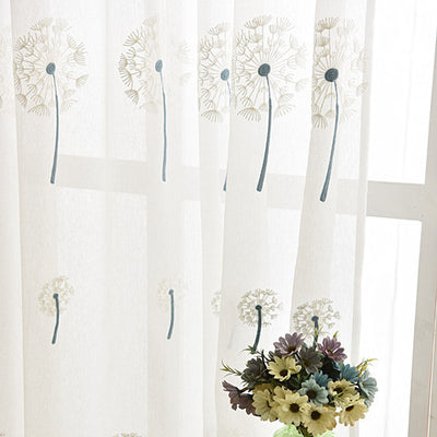 Breezy White Sheer Curtains Featuring Elegant Dandelion Embroidery