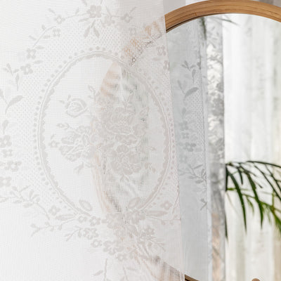 Chic White Lace Sheer Curtains - Rose Mirror Embroidery & Jacquard Finish