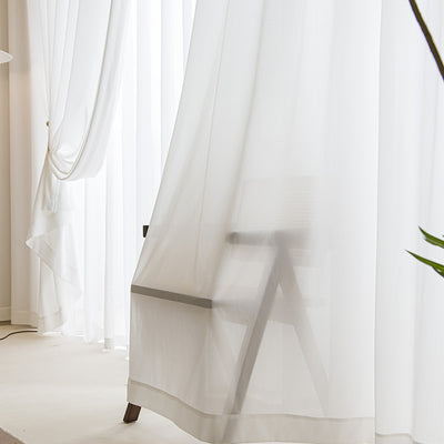 Modern White Sheer Curtains with Stylish Checkered Jacquard Texture