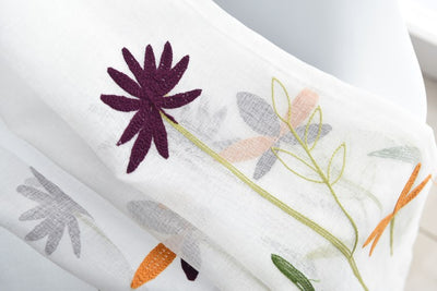 White Sheer Curtains with Beautiful Dragonfly and Purple Floral Embroidery