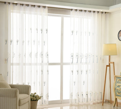 Breezy White Sheer Curtains Featuring Elegant Dandelion Embroidery