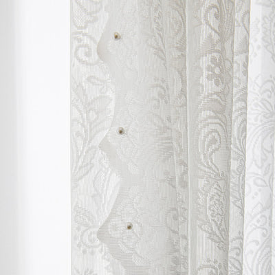 Chic White Sheer Curtains with Lace Inlaid Pearl and Distinctive Wave Trim