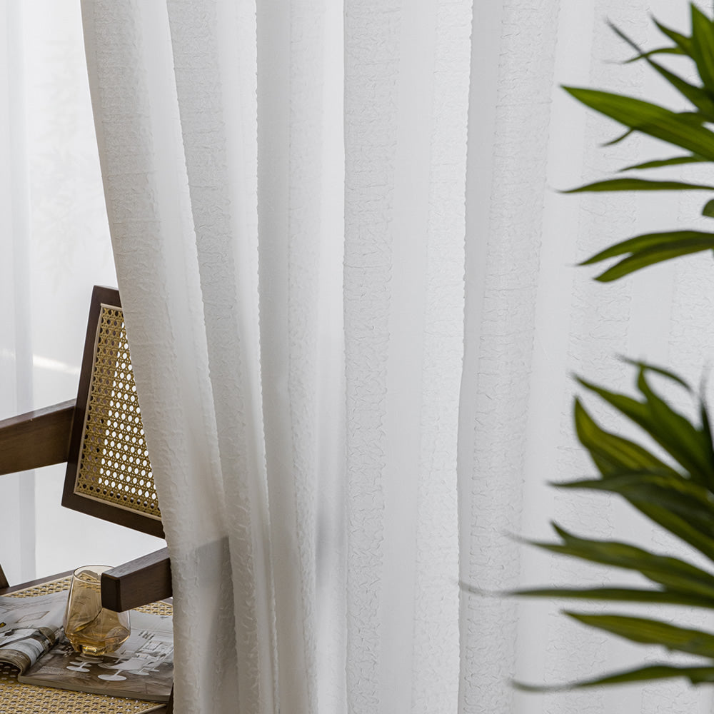 Elegant White Sheer Curtains with Unique 3D Bubble Design