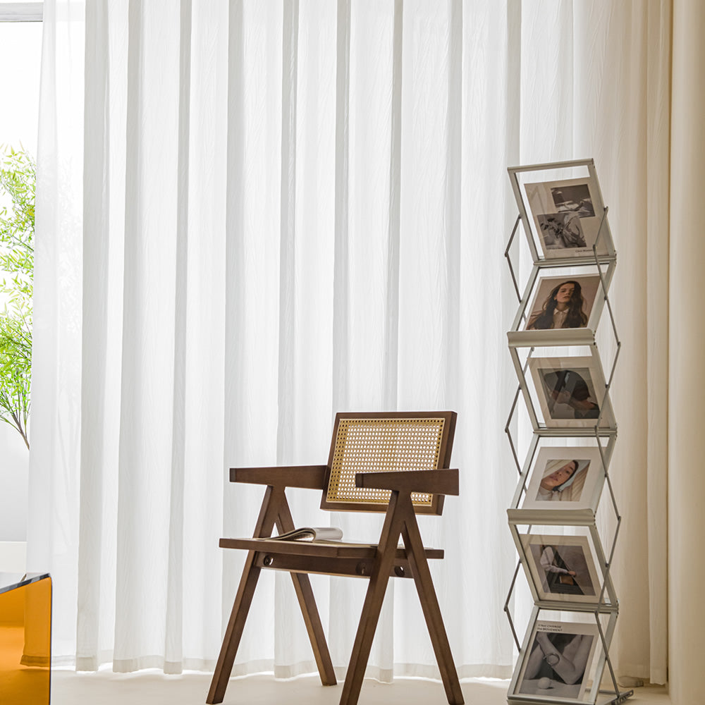 Chic White Sheer Curtains Featuring Stunning 3D V-Shaped Pleats
