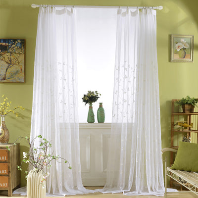 White Sheer Curtains Featuring Beautiful Branch Leaf Embroidery