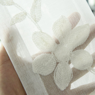 Floral Embroidered White Sheer Curtains with Flower Leaves and Vines Design