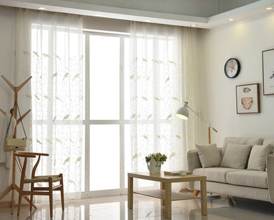 White Sheer Curtains Featuring Delicate Bird Branch Embroidery - Stylish Window Treatment