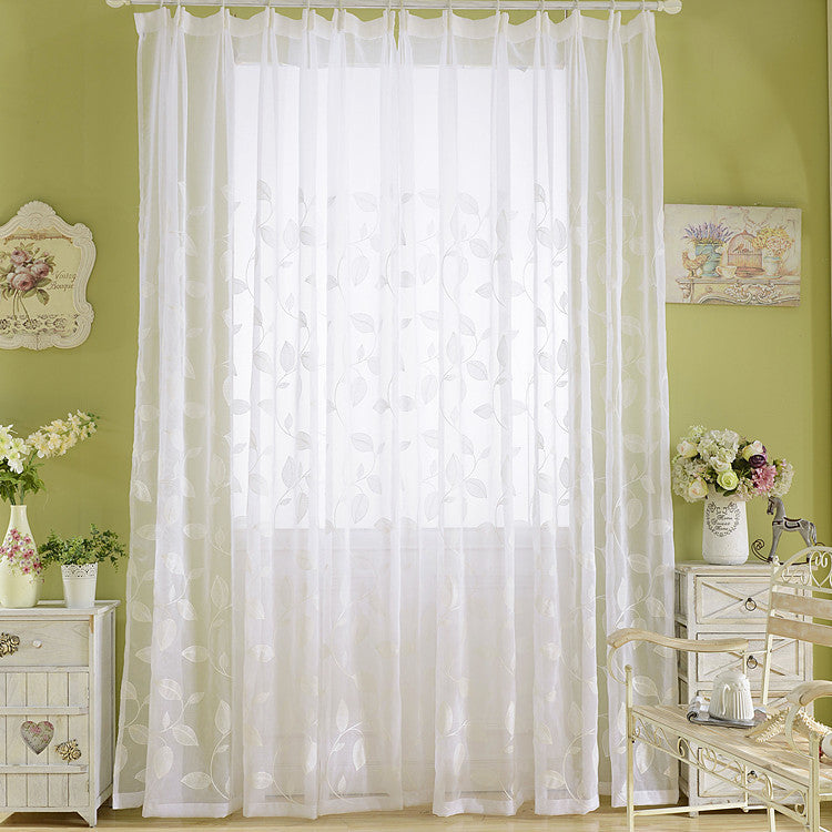 White Sheer Curtains with Beautiful Embroidered Leaf Vines