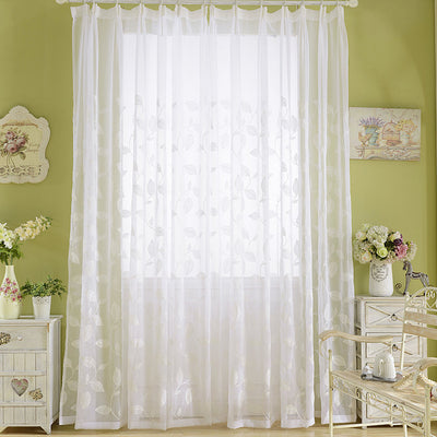 White Sheer Curtains with Beautiful Embroidered Leaf Vines