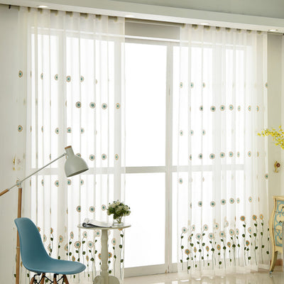 White Sheer Curtains Sunflower Daisy Embroidery