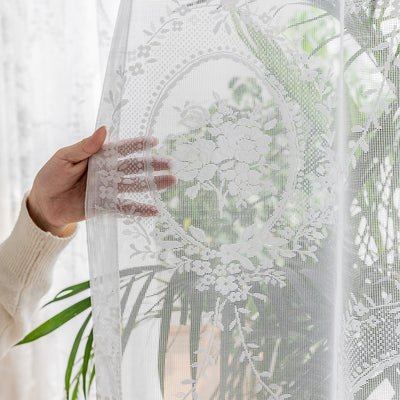 Chic White Lace Sheer Curtains - Rose Mirror Embroidery & Jacquard Finish
