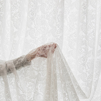 Chic White Sheer Curtains with Lace Inlaid Pearl and Distinctive Wave Trim