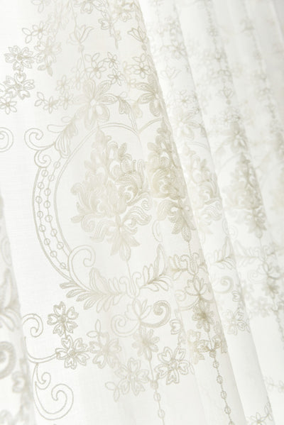 White Sheer Curtains with Exquisite Retro Royal Flower Embroidery Design