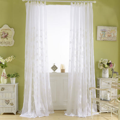 White Sheer Curtains with Beautiful Embroidered Leaf Vines