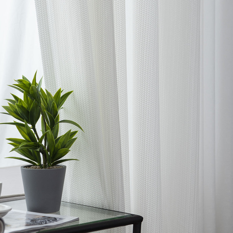 Stylish White Grey Sheer Curtains - Fish Bone Hollow Jacquard Pattern for Modern Decor