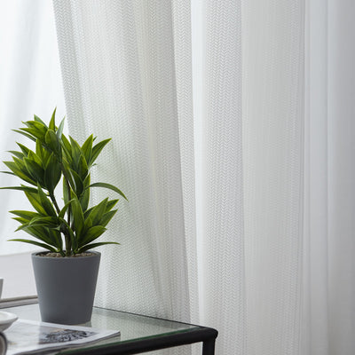 Stylish White Grey Sheer Curtains - Fish Bone Hollow Jacquard Pattern for Modern Decor