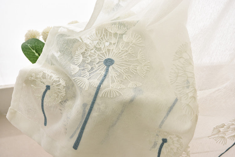 Breezy White Sheer Curtains Featuring Elegant Dandelion Embroidery