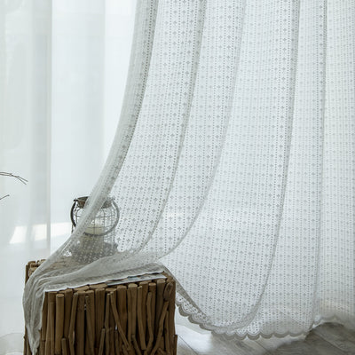 Elegant White Lace Sheer Curtains with Floral Jacquard Hem Waves for Timeless Decor