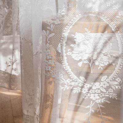 Chic White Lace Sheer Curtains - Rose Mirror Embroidery & Jacquard Finish