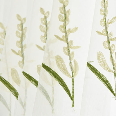 White Sheer Curtains with Beautiful Rice Green Wheat and Flower Embroidery