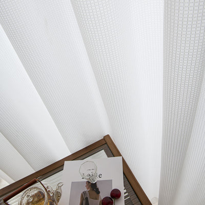 Modern White Sheer Curtains with Stylish Checkered Jacquard Texture