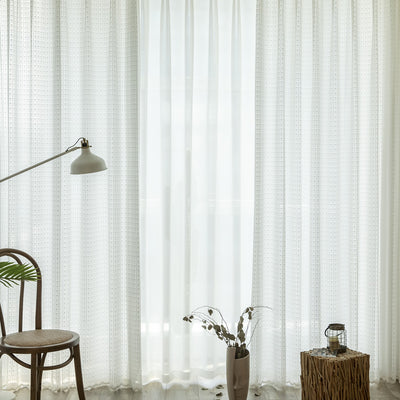 Elegant White Lace Sheer Curtains with Floral Jacquard Hem Waves for Timeless Decor