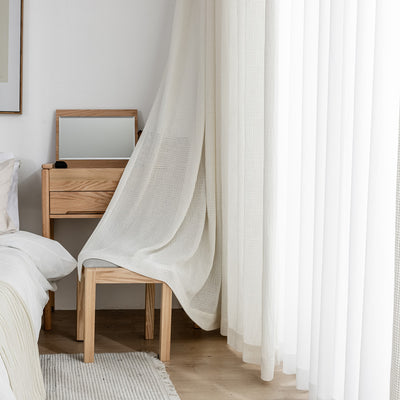 White Sheer Curtains with Modern Hollow Grid Mesh Design