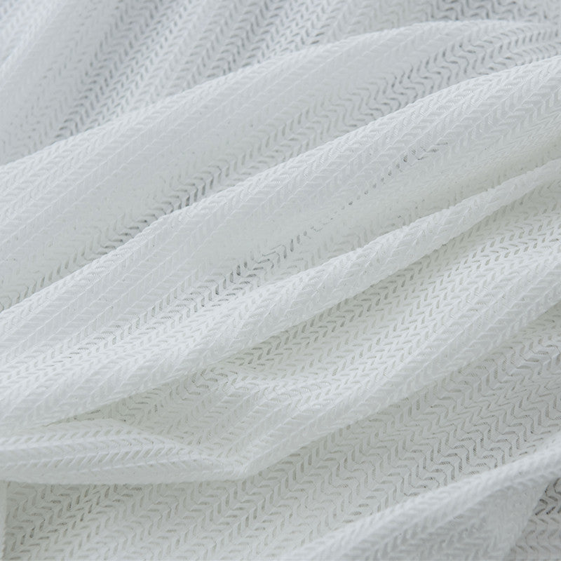 Stylish White Grey Sheer Curtains - Fish Bone Hollow Jacquard Pattern for Modern Decor