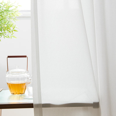 Modern White Sheer Curtains with Stylish Checkered Jacquard Texture