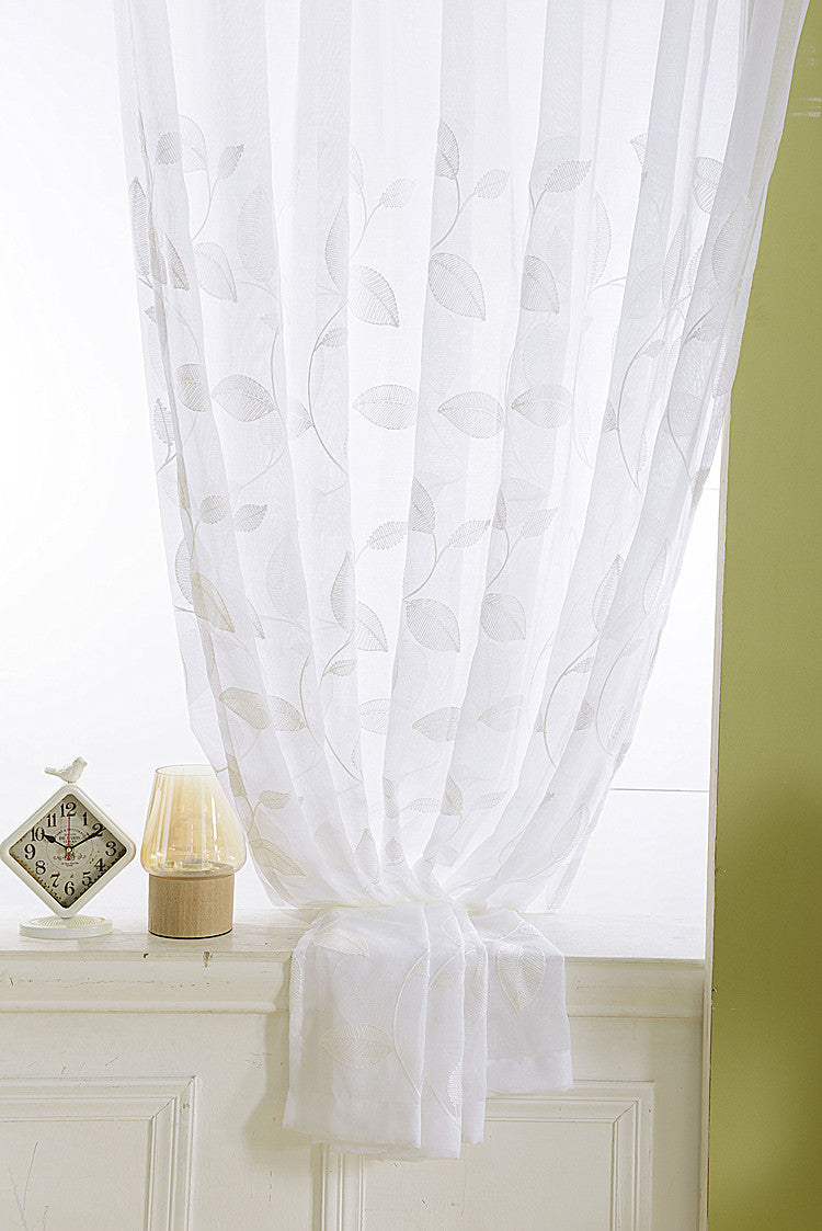 White Sheer Curtains with Beautiful Embroidered Leaf Vines