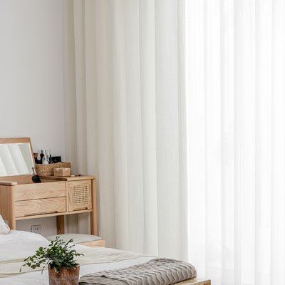 White Sheer Curtains with Modern Hollow Grid Mesh Design