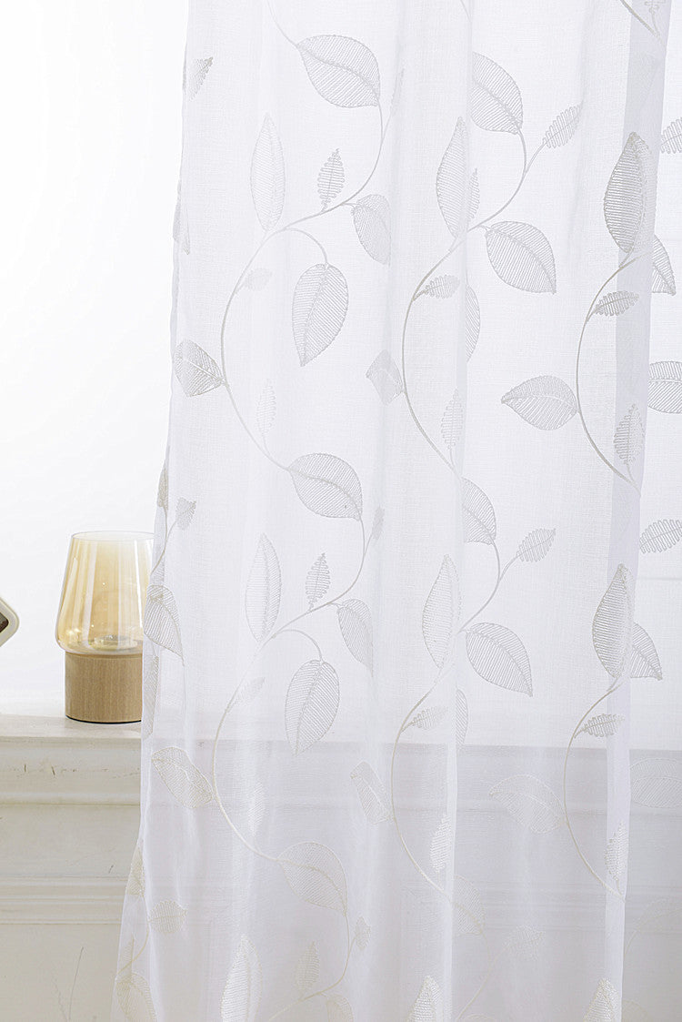 White Sheer Curtains with Beautiful Embroidered Leaf Vines