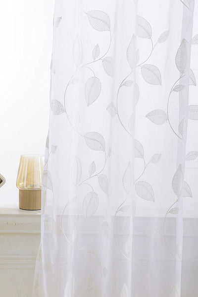 White Sheer Curtains with Beautiful Embroidered Leaf Vines