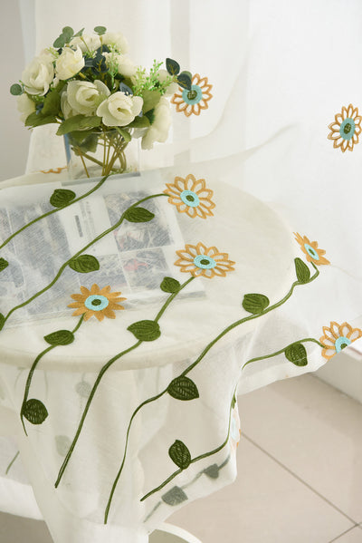 White Sheer Curtains Sunflower Daisy Embroidery